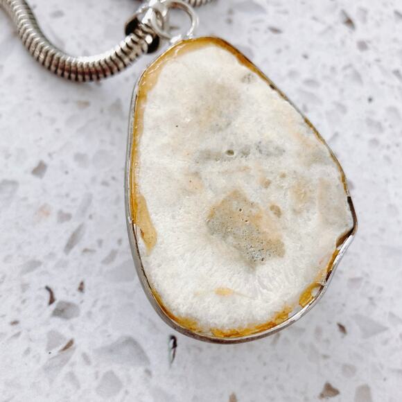 White Druzy Quartz Pendant Necklace on Thick Snake Chain, Boho Style - Picture 8 of 9